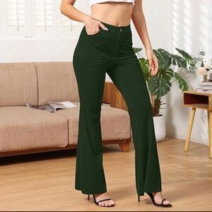 Women's High-Waisted Velvet Flare Pants Vintage Solid Bell Bottom with Pockets